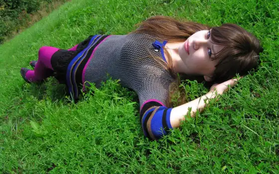 отдых, девушка, трава, 