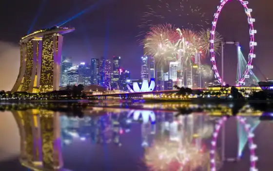 singapore, bay, gardens, ночь, огни, architecture, skyscrapers, город, state, 
