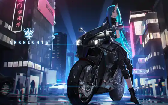 девушка, anime, мотоцикл