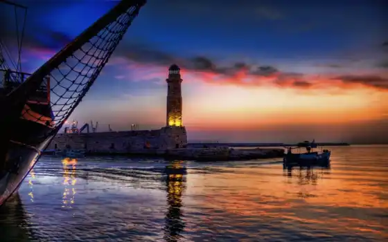 desktop, view, lighthouse, morning, early, boot, 