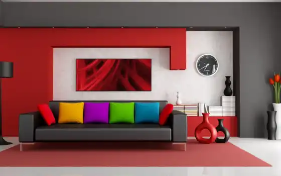 интерьер, подушки, диван, вазы, комната, design, интерьере, яркий, 