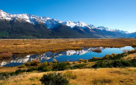 зеландия, новая, новая, реальная, горная, река,